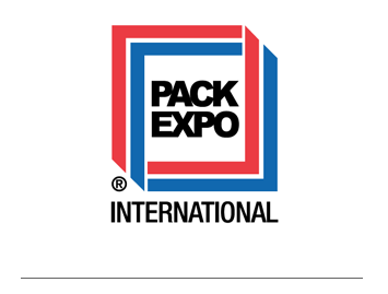 PACK EXPO International logo, an international trade show for packaging machinery, bottle unscramblers and bottle handling systems.