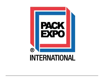 PACK EXPO International logo, an international trade show for packaging machinery, bottle unscramblers and bottle handling systems.